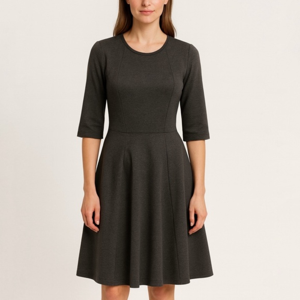 Weekend Max Mara Fit & Flare Jersey Dress L Charcoal Gray Minimalist Workwear‎
